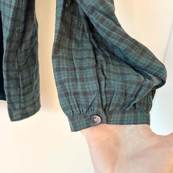 Madewell Plaid Balloon-Sleeve Peasant Top Green Black Size XS - Picture 5 of 8